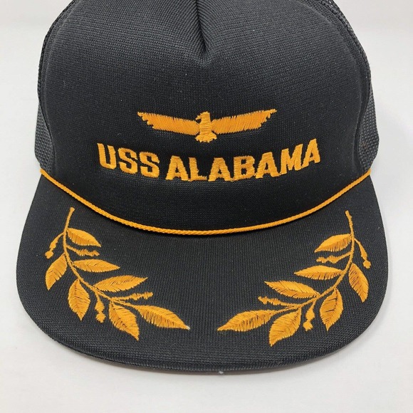 Vintage USS Alabama Black Snap Back Mesh Truckers Cap Gold Scrambled Eggs Navy - Picture 6 of 9